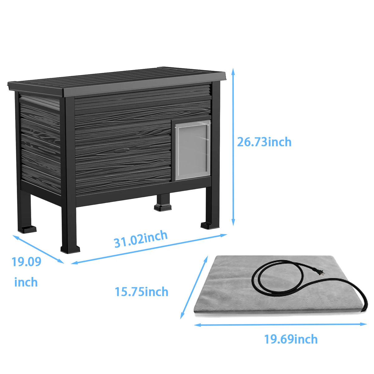 Weatherproof Plastic Cat House with Heating Pad
