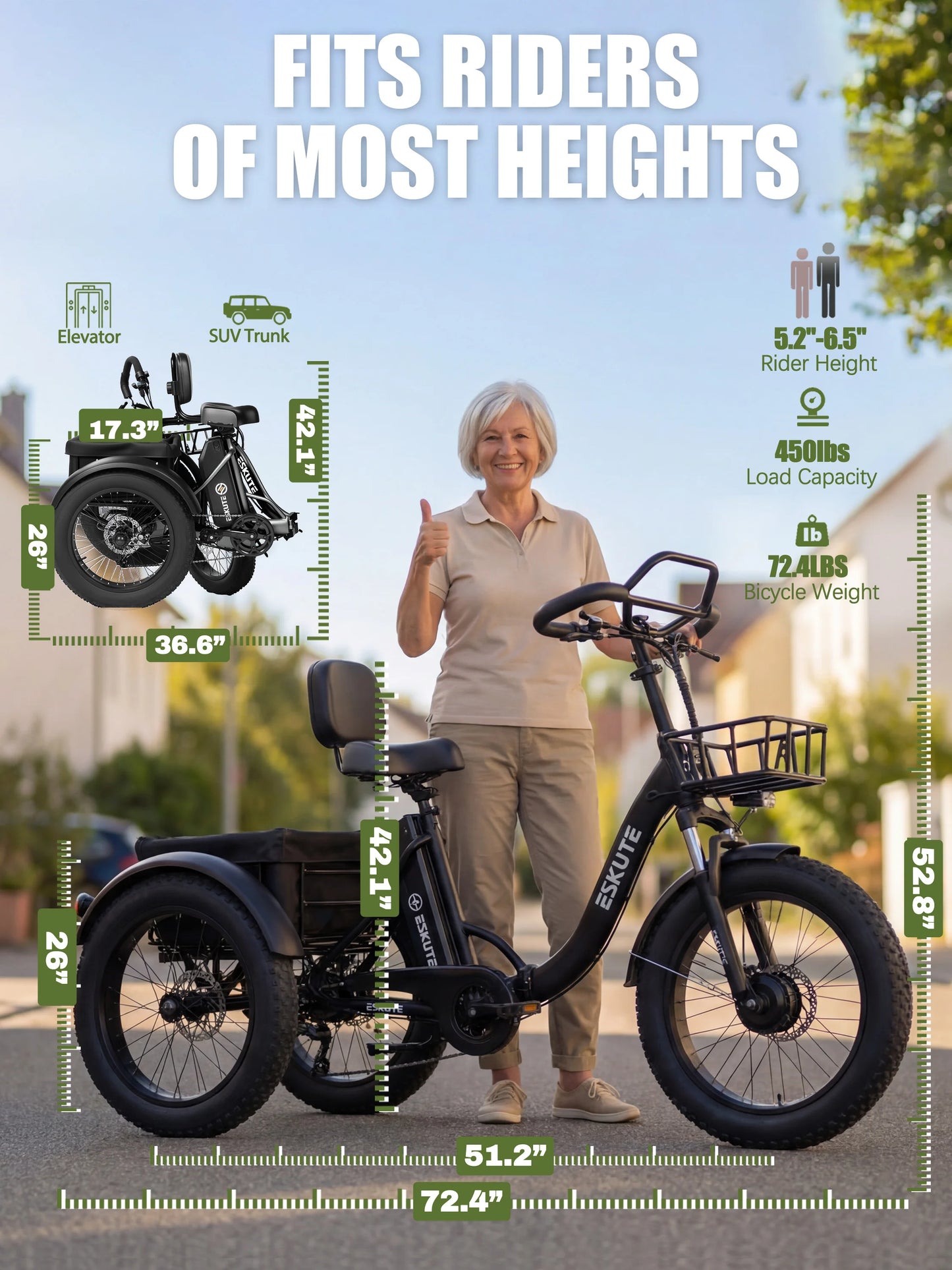 Electric Trike for Adults, 998.4Wh Battery, 1200W Peak Motor,