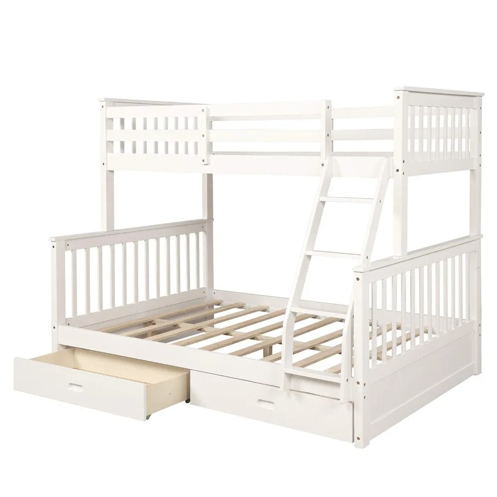 Twin Over Full Bunk Bed with Drawers and Ladder