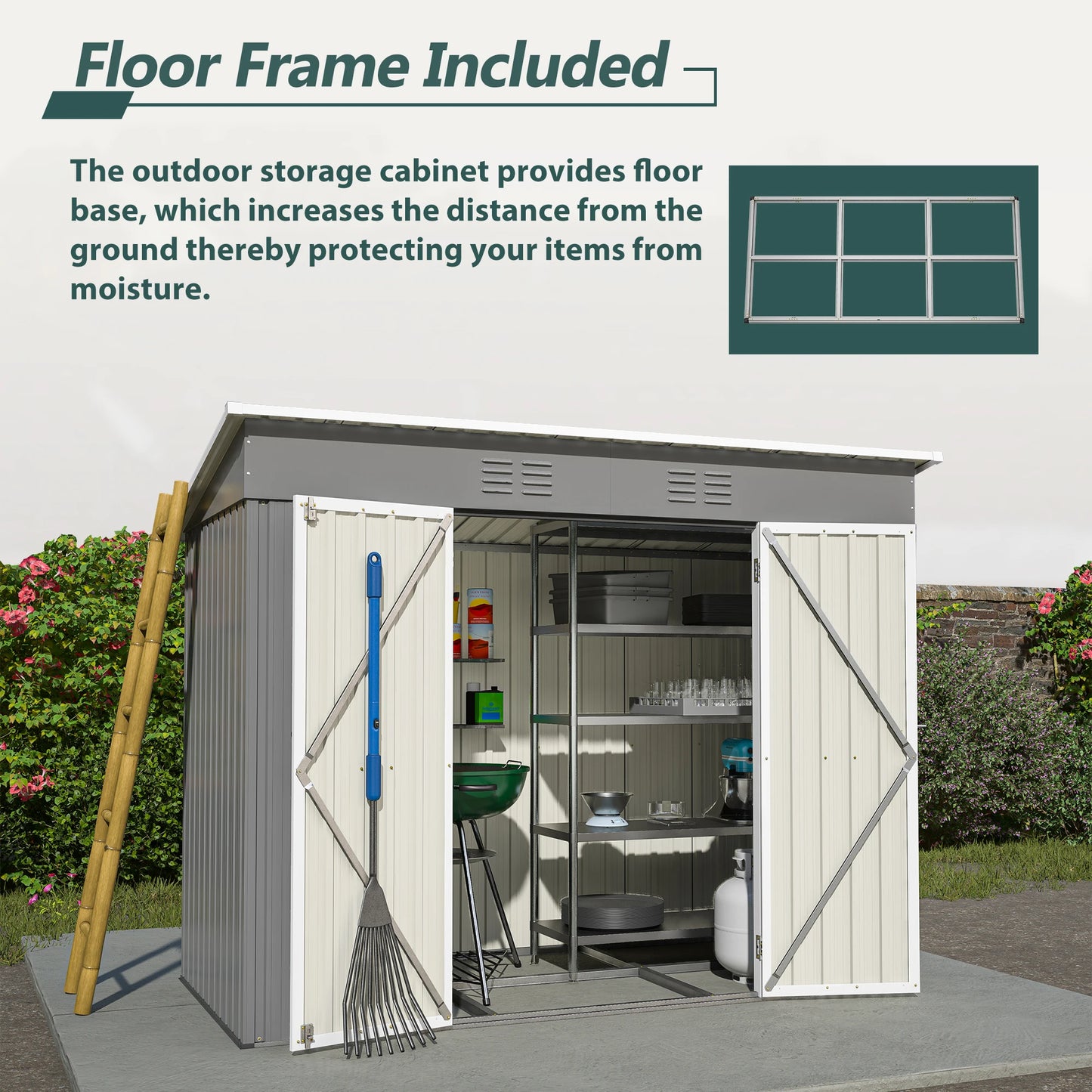 8 x 4 FT Metal  Lean to Storage Shed,