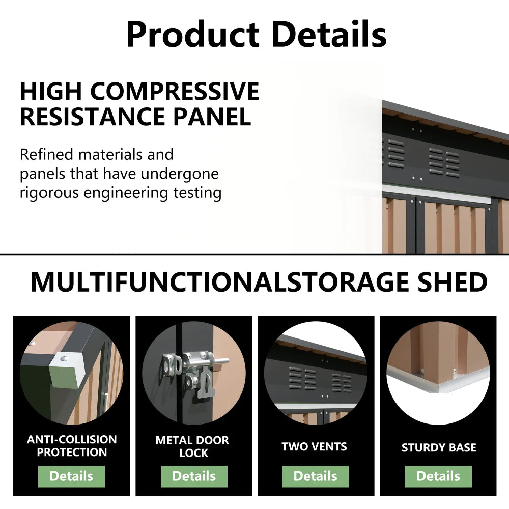 6x4 FT Brown Metal Garden Storage Shed