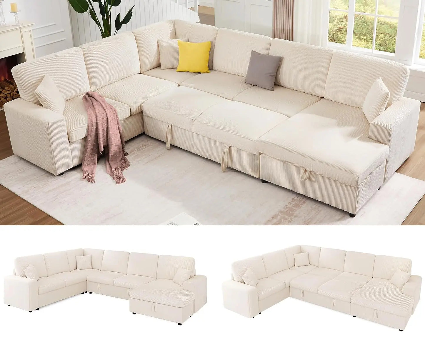 130" Pull Out Sleeper Couch with Storage