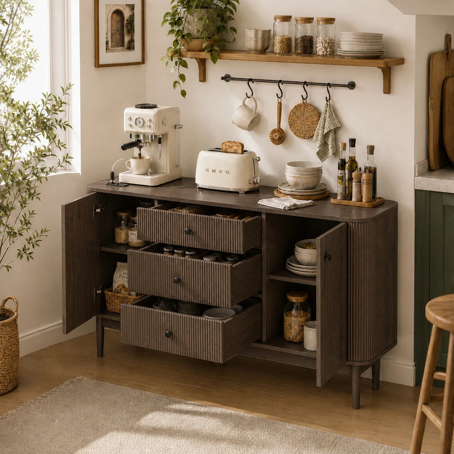 Fluted Buffet Sideboard Cabinet 70 Inch