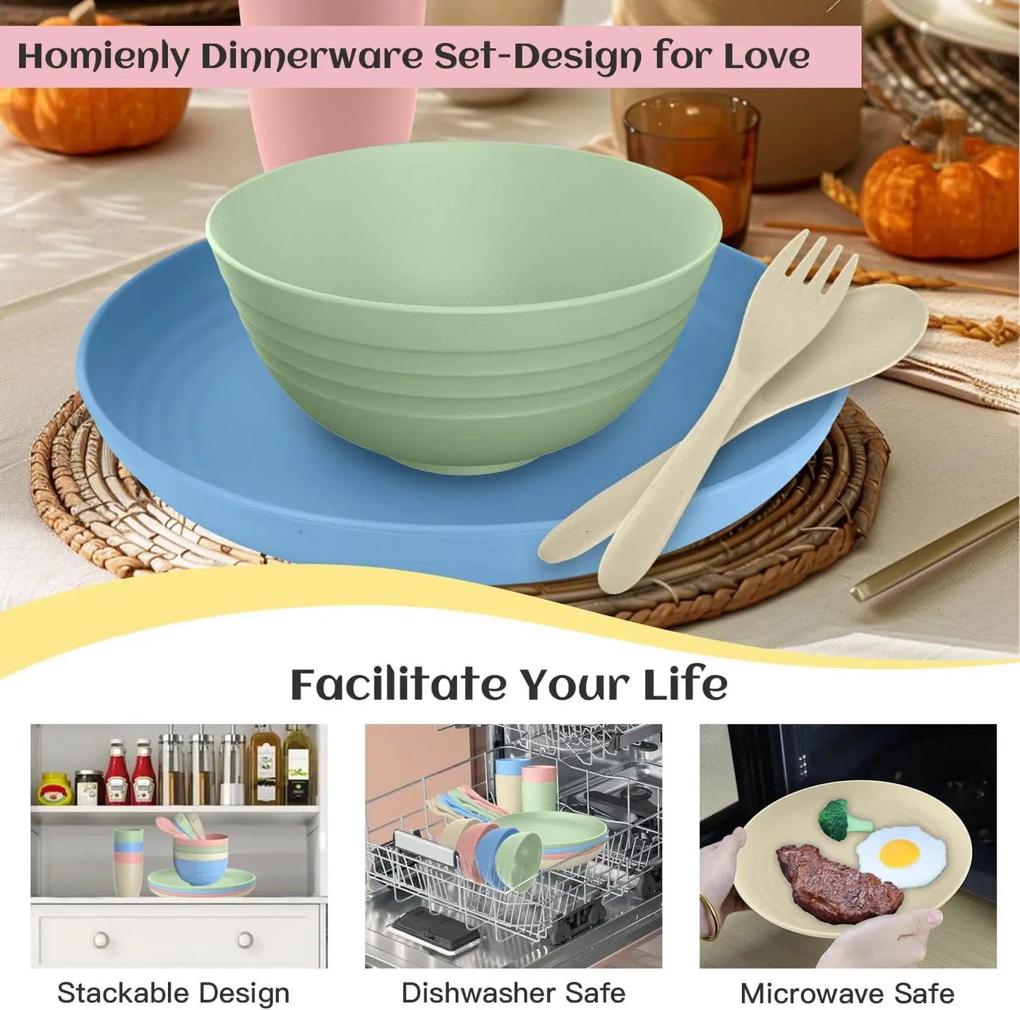 20-Piece Wheat Straw Dinnerware Set for 4 Camping