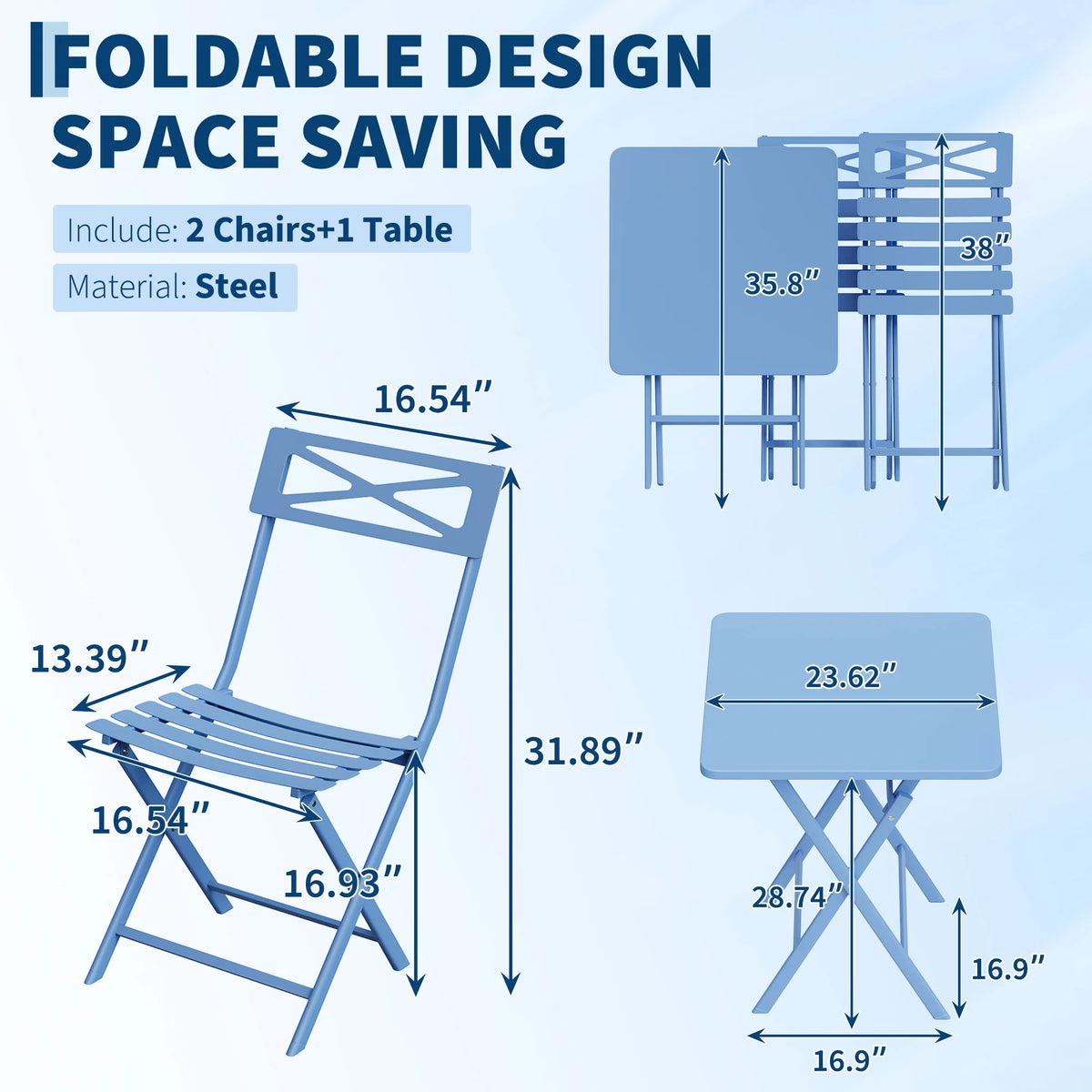 BLUE Folding 3-Piece Bistro Set
