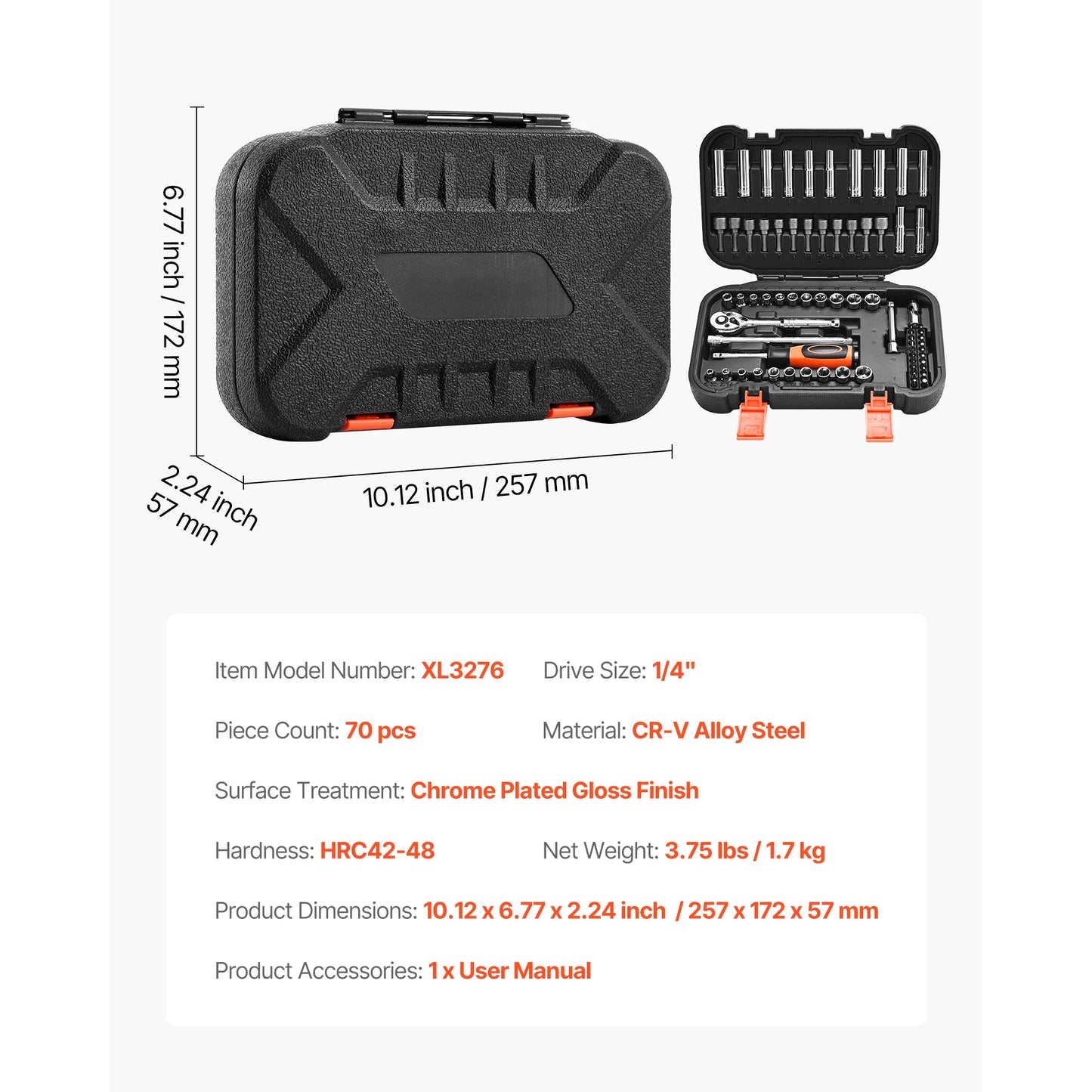 3/8 1/4 1/2in Drive Socket and Ratchet Set SAE Metric