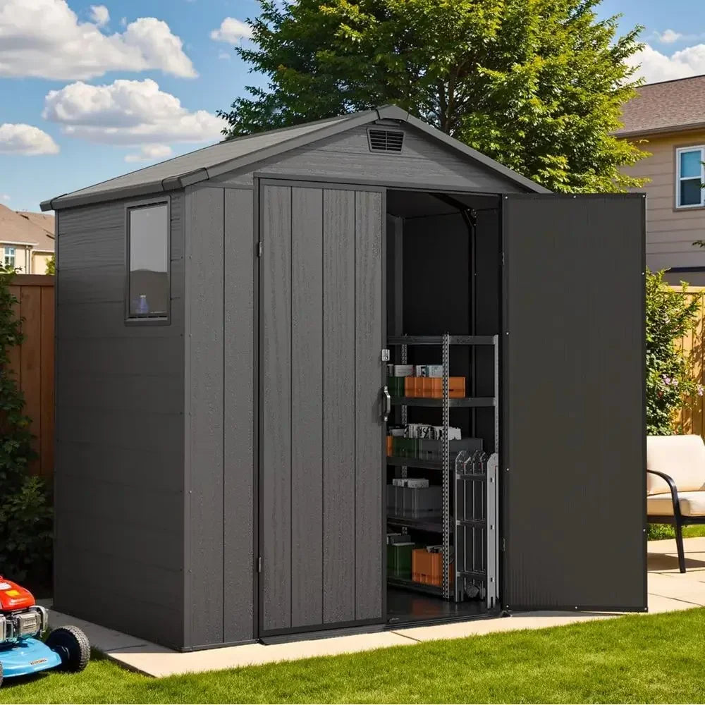 6x4 Plastic Storage Shed with Floor, Window, and Lockable Door