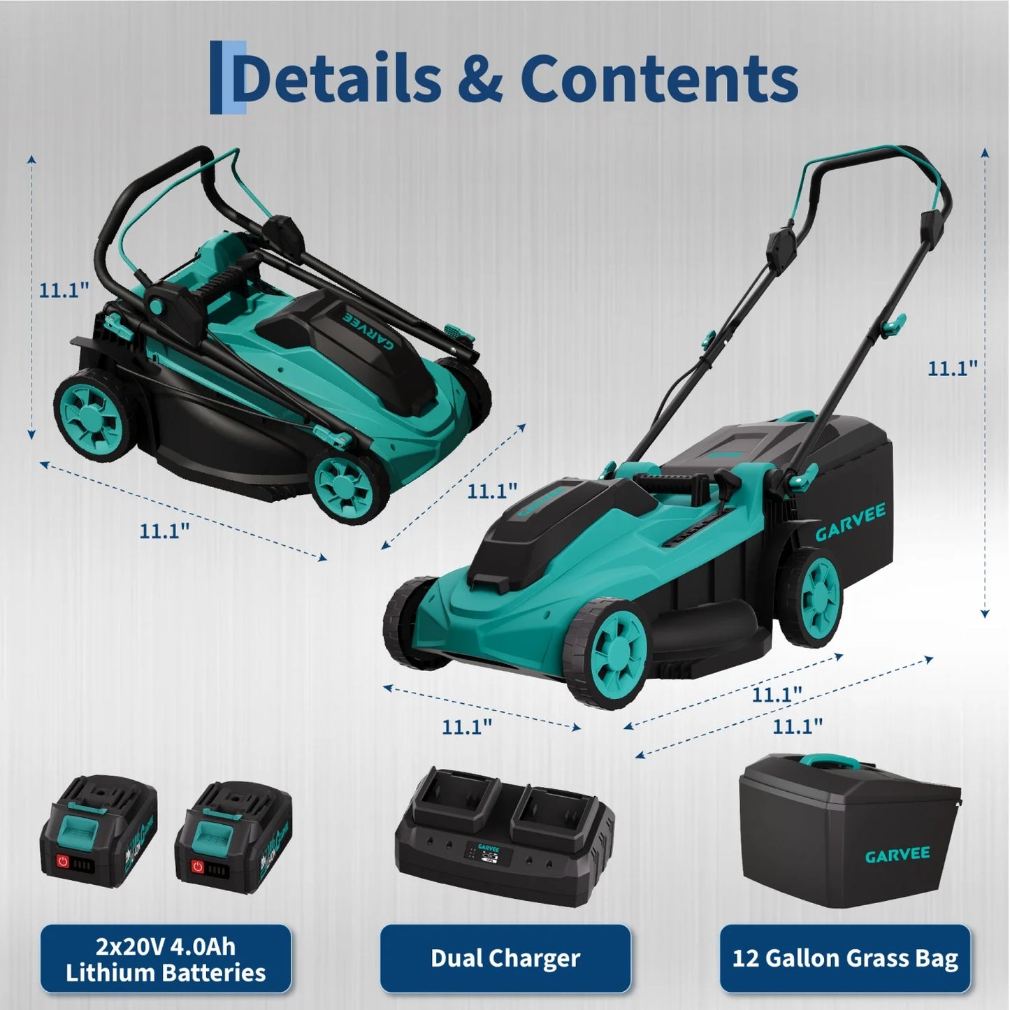 17-inch, Electric Push Mower with 2×20V 4.0Ah Batteries