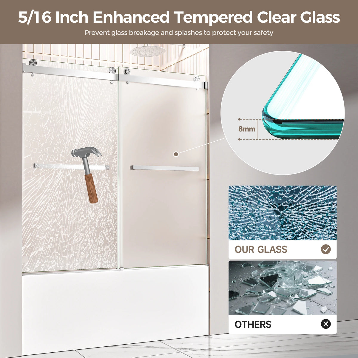 Double Sliding Shower Door, 60' W X 60' H