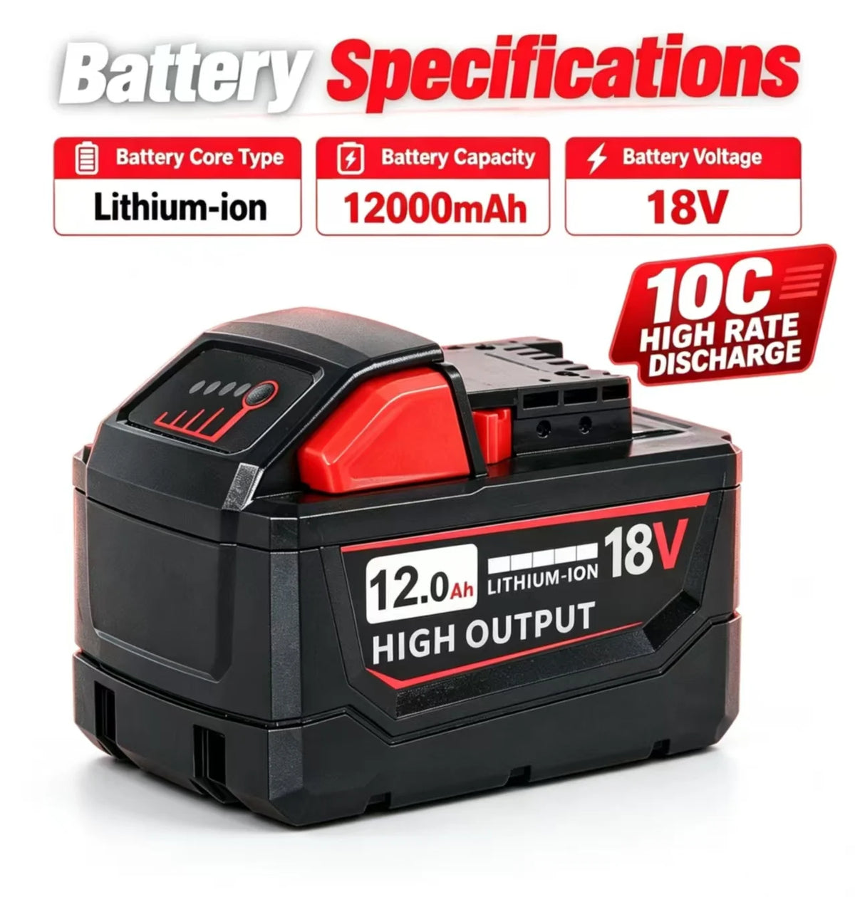 M18 18V Replacement Battery for Milwaukee