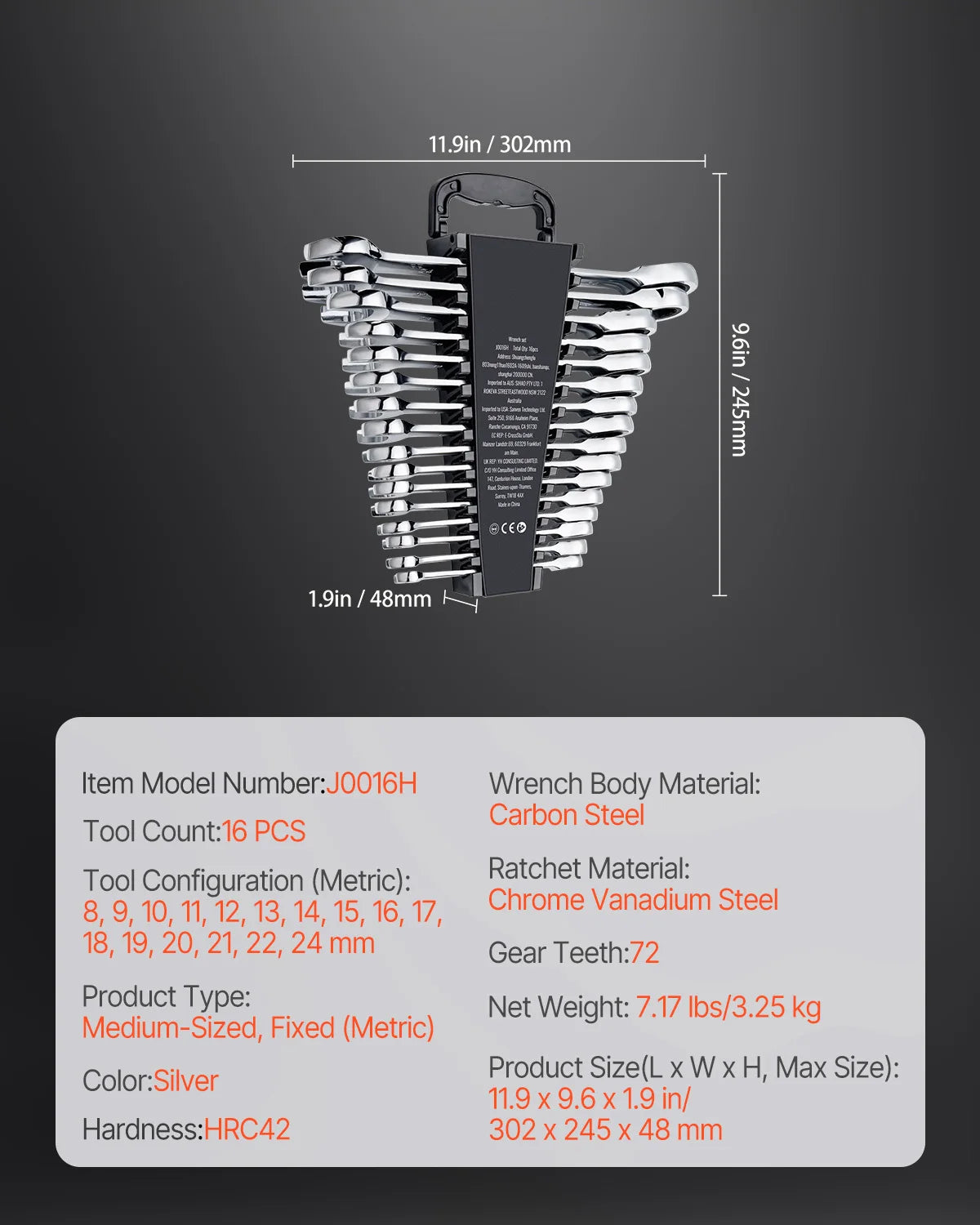 Combination Wrench Set Ratcheting  Metric