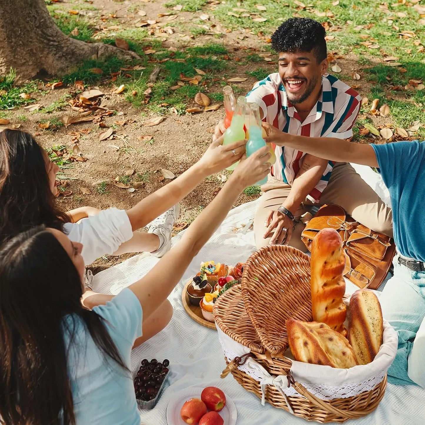 Wicker Picnic Basket Set with Blanket & Bamboo Plates