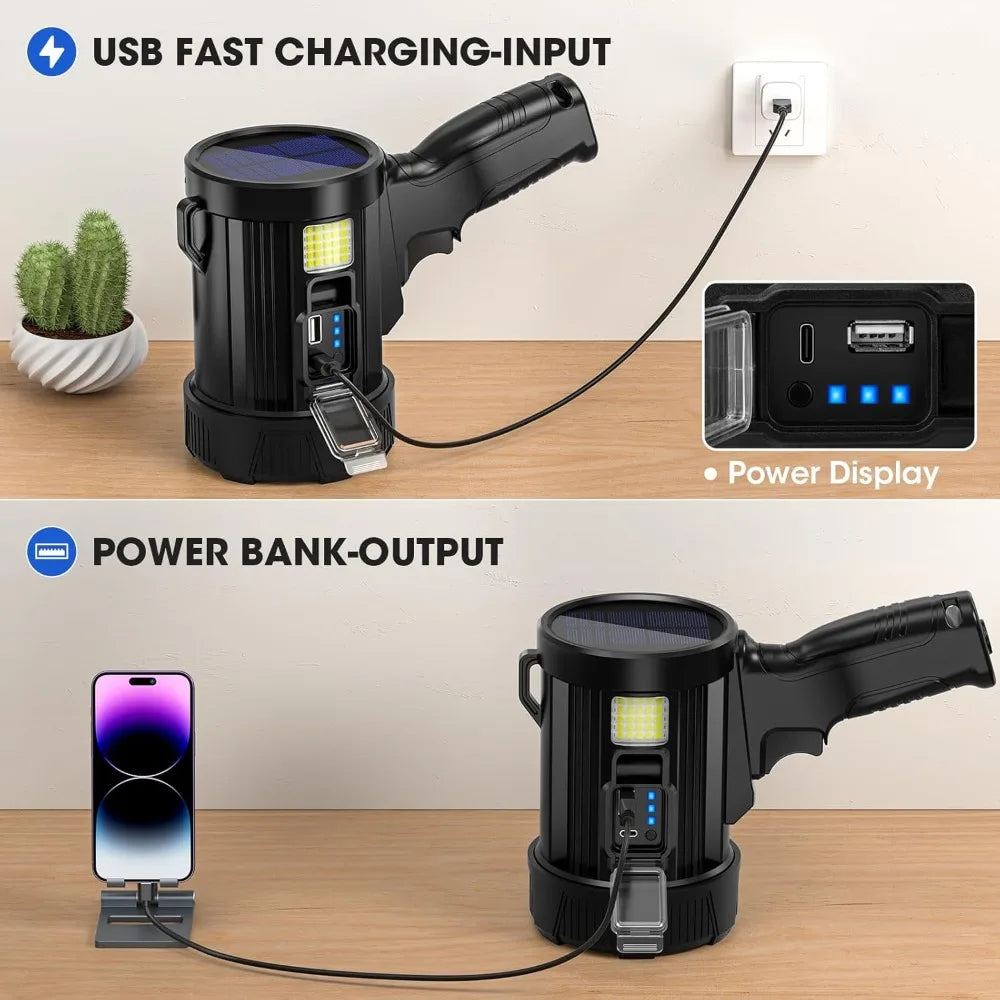 2000000 Lumens Rechargeable Spotlight w/ Solar Panel