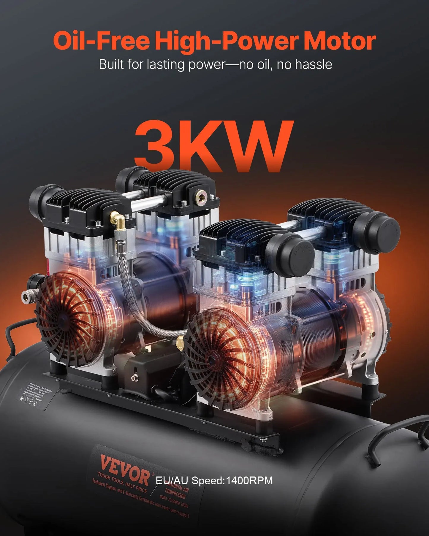 Air Compressor, 20 Gallon Steel Tank, 4HP Electric