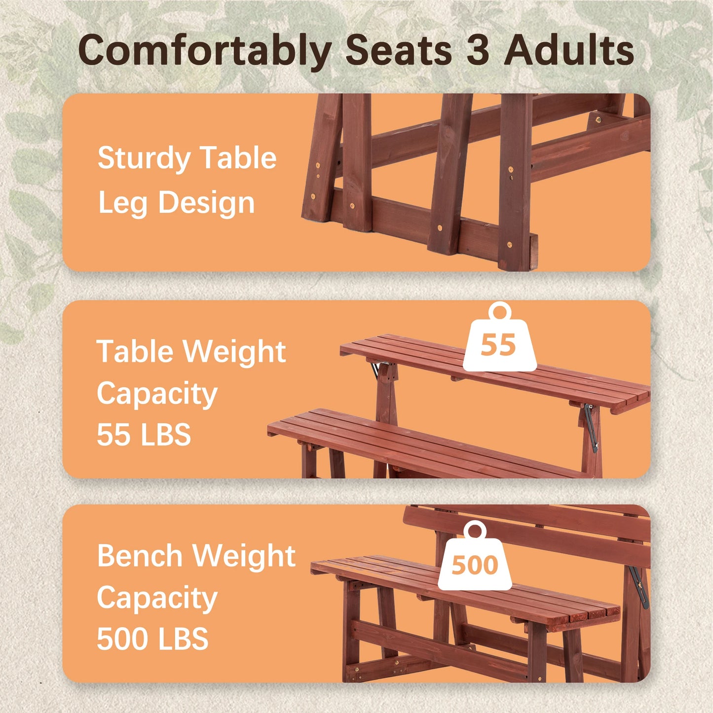 2 in 1 Convertible Folding Bench Picnic Table