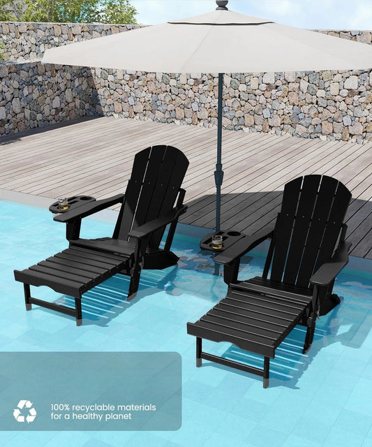 Set of 2 Folding Adirondack Chair with Retractable Ottoman
