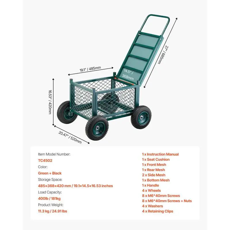 Rolling Garden Cart with Seat