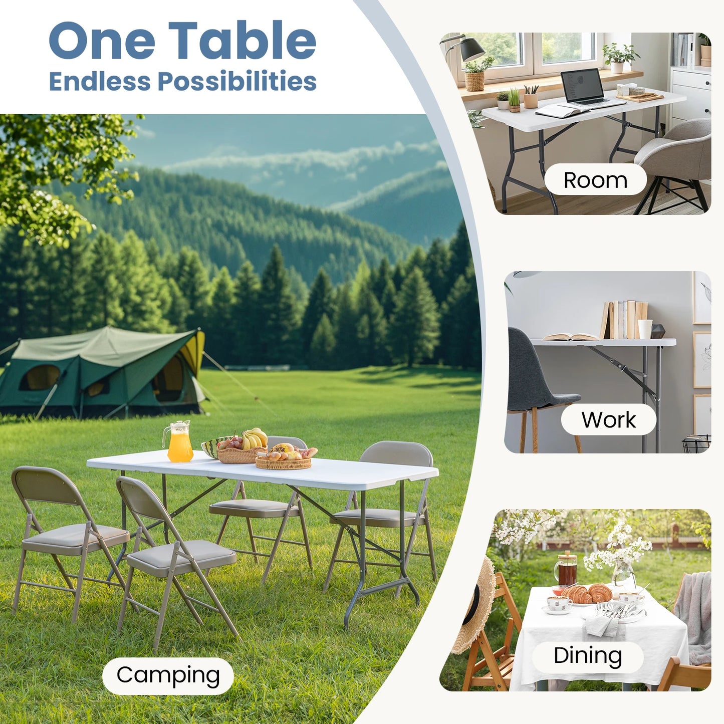Portable Foldable Table with Carrying Handle