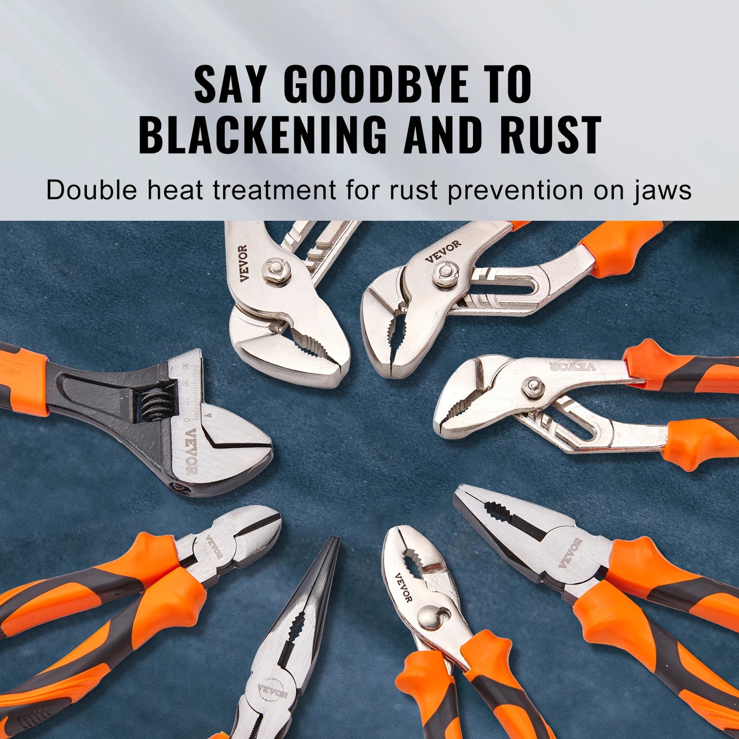 8-Piece Pliers Set 8" Linesman's Pliers 6" Slip Joint Pliers Long Nose Pliers 6" Diagonal Cutter 10" Adjustable Wrench