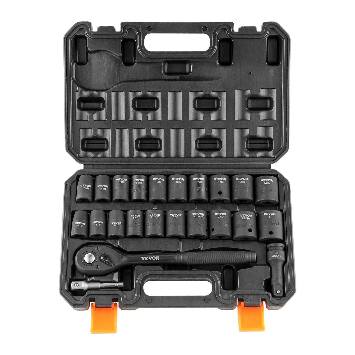 23PCs 1/2" Drive Impact Socket Set SAE & Metric