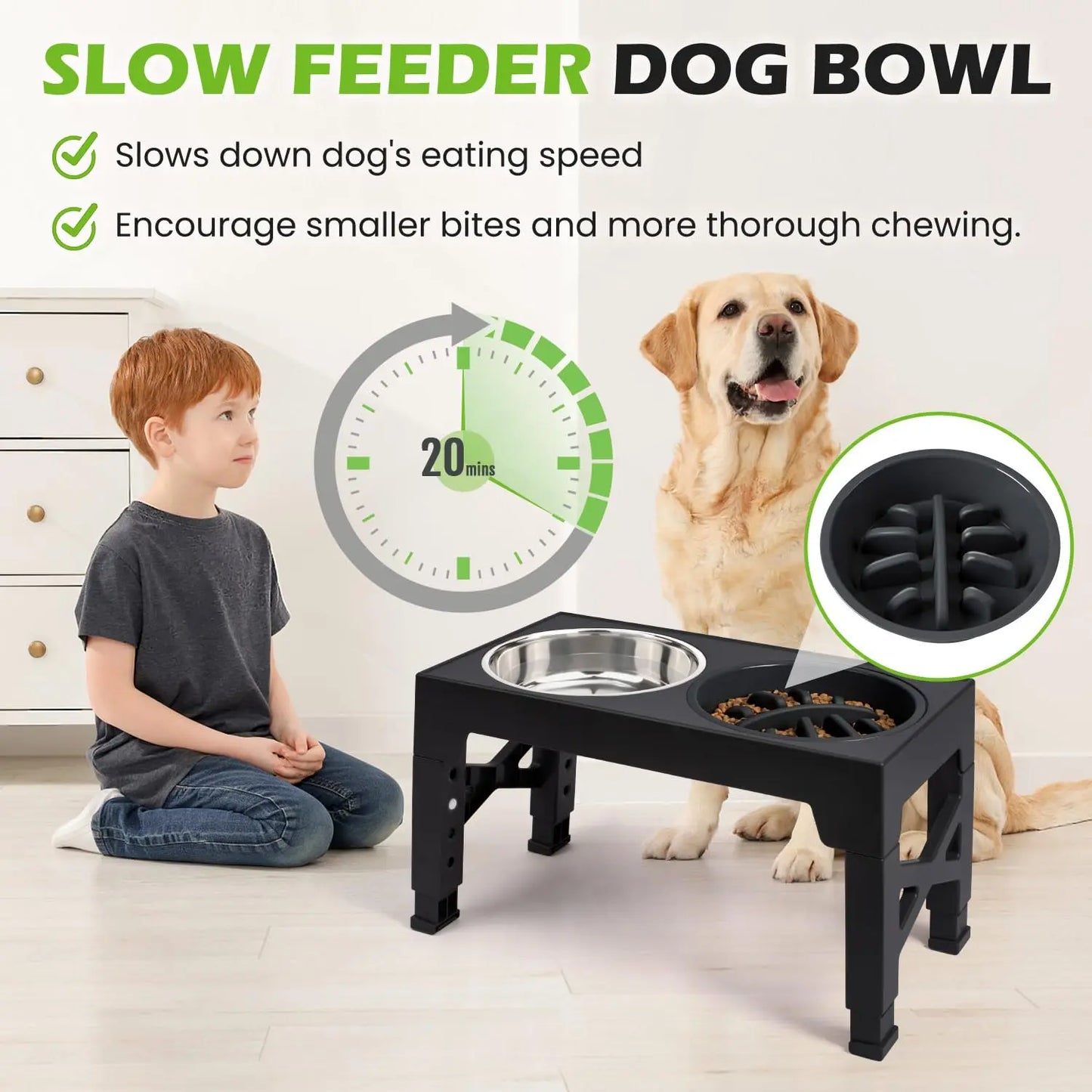 Elevated Dog Bowls - 5 Adjustable Heights
