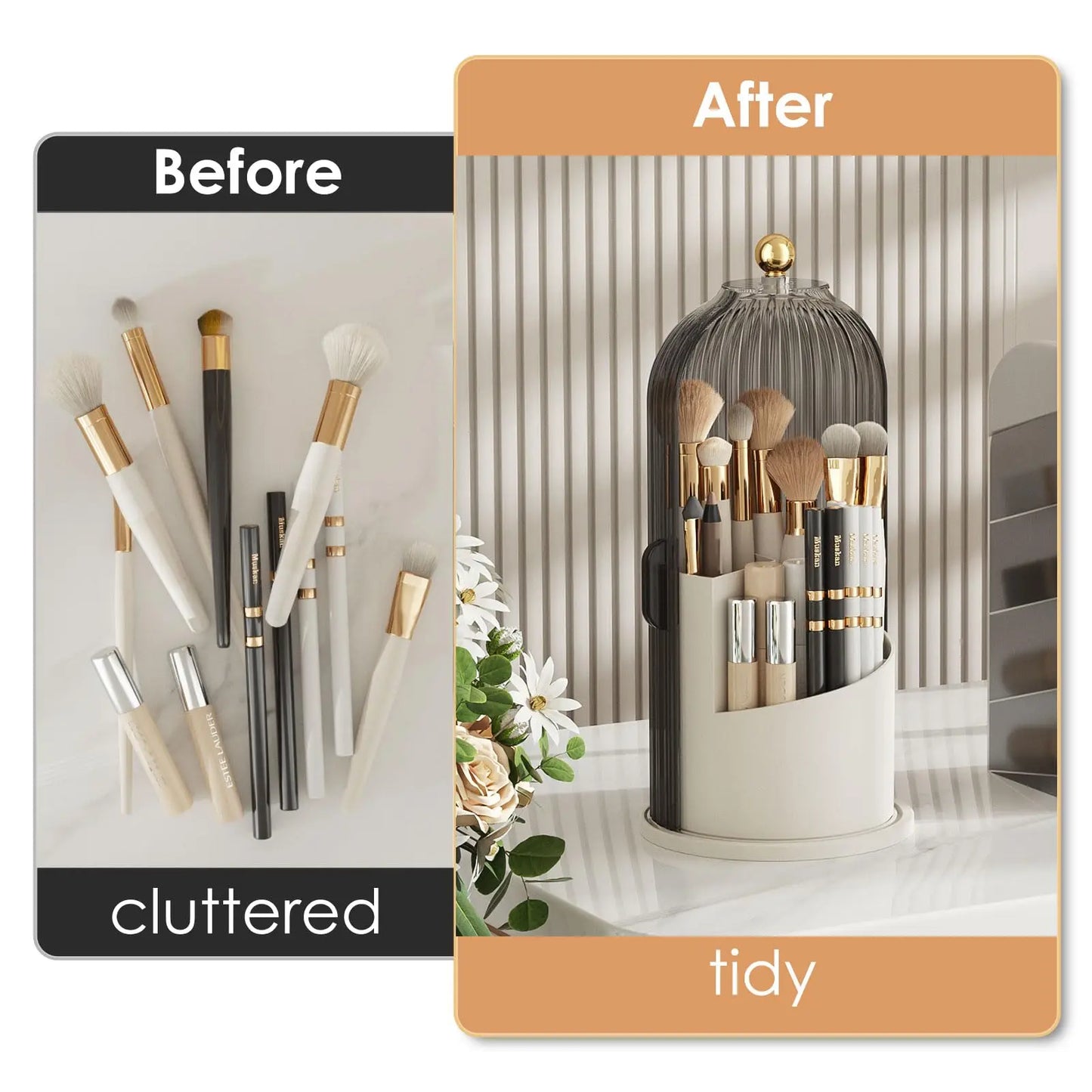 Makeup Brush Organizer with Lid,360 Rotating