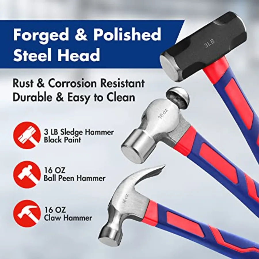 5-Piece Hammer, Fiberglass Handle Set