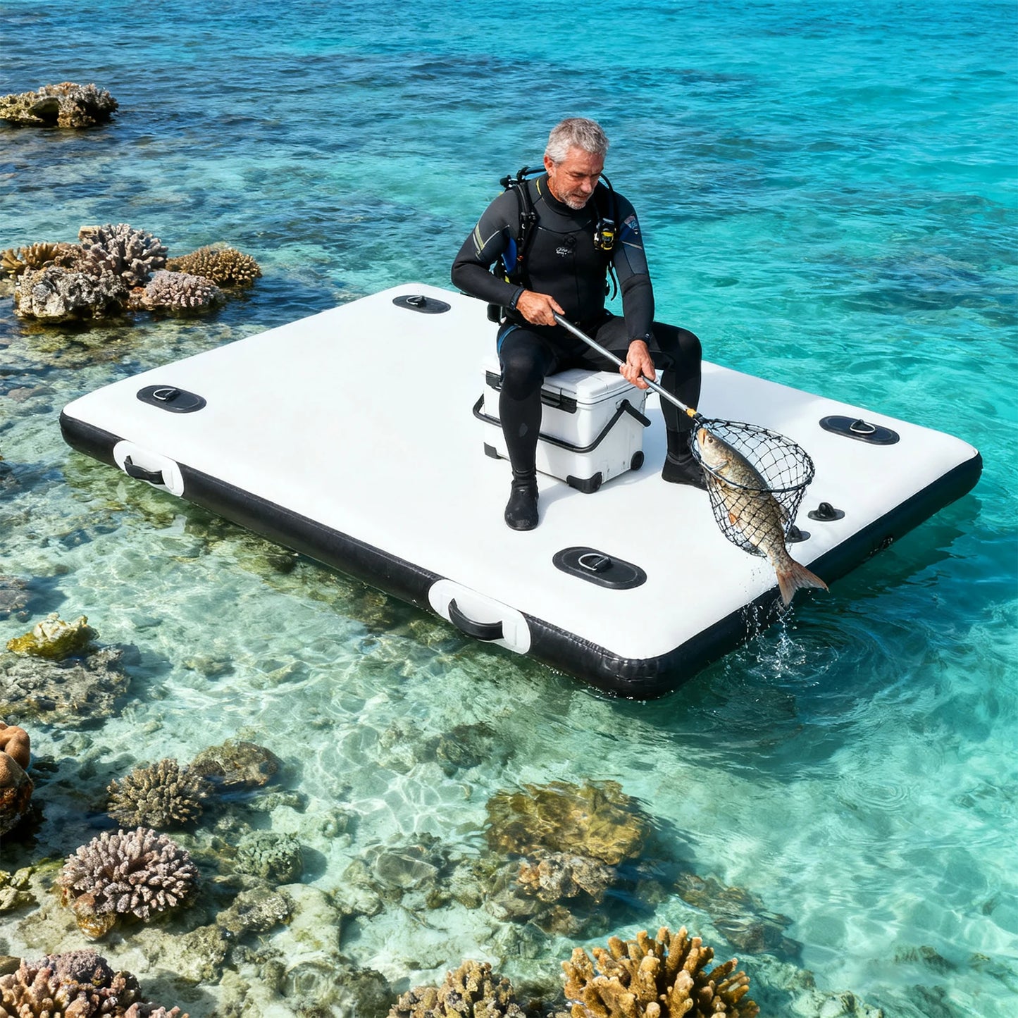 2x1.5m Inflatable Floating Fishing Platform 400kg Capacity