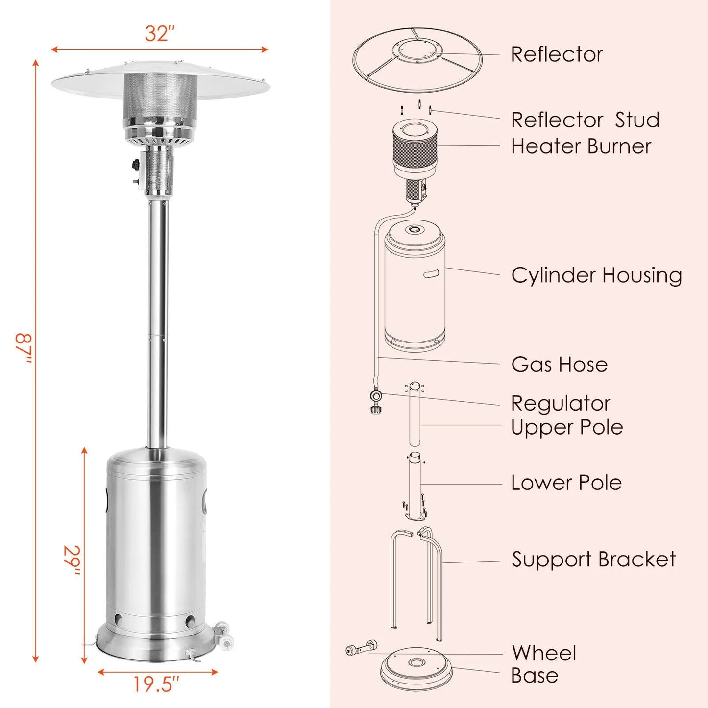 48000 BTU Patio Standing LP Gas Heater