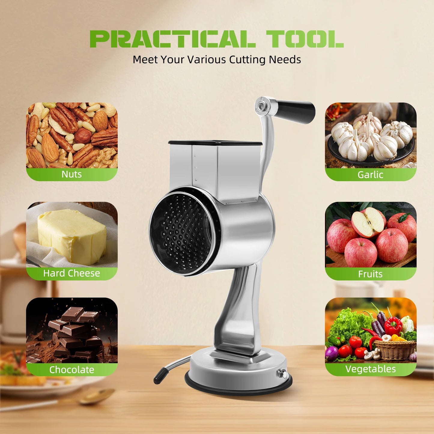 Rotary Grater W/5 Blades Stainless Steel Manual