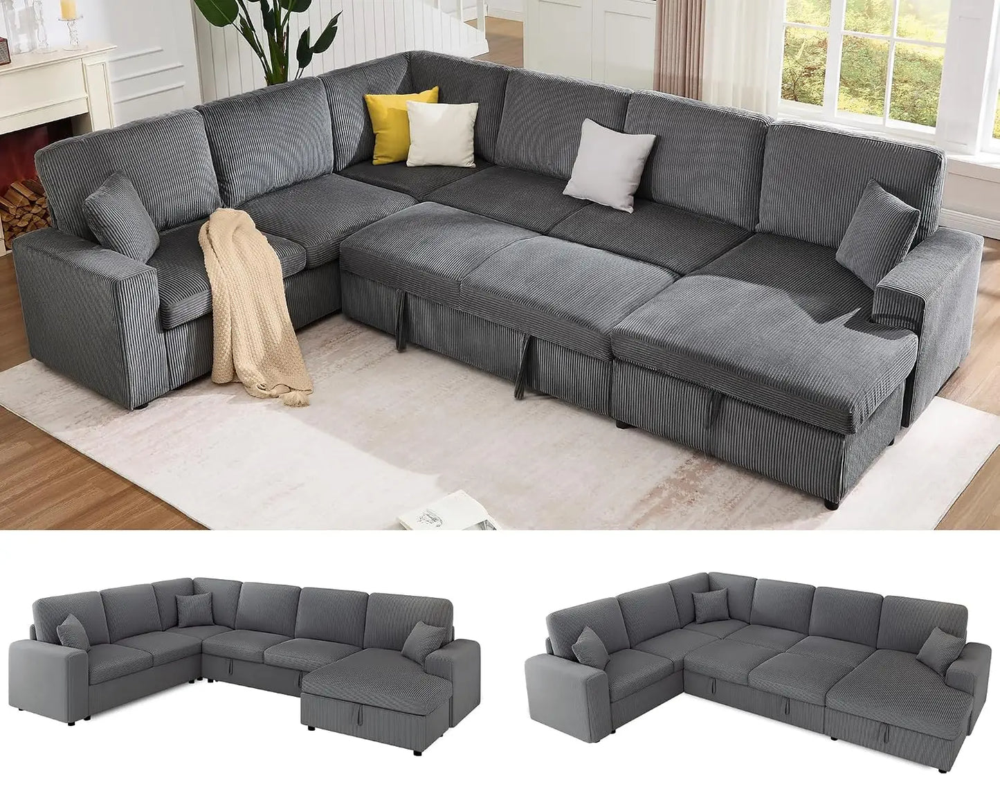 130" Pull Out Sleeper Couch with Storage