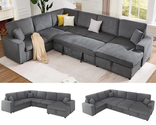 130" Pull Out Sleeper Couch with Storage