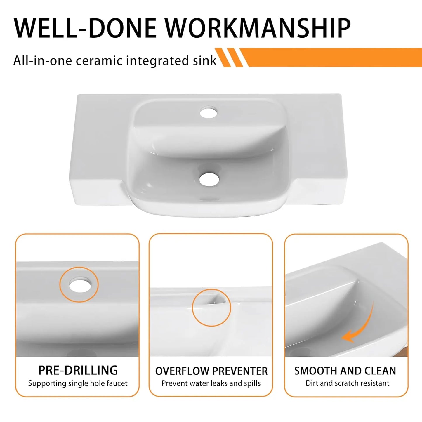 28" Wall-Mounted Bathroom Vanity with Ceramic Sink