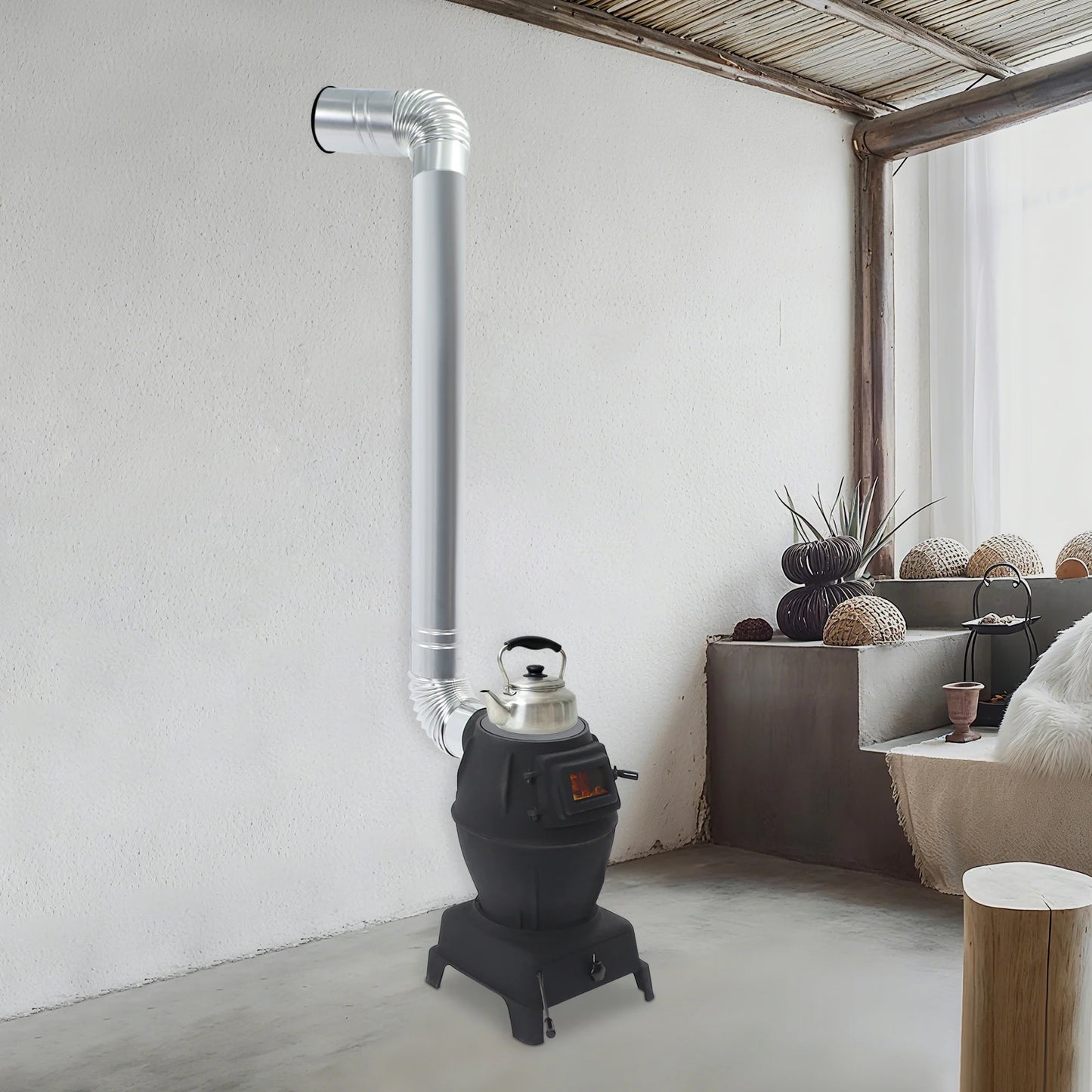 Wood Burning Cast Iron Heater & BBQ Grill