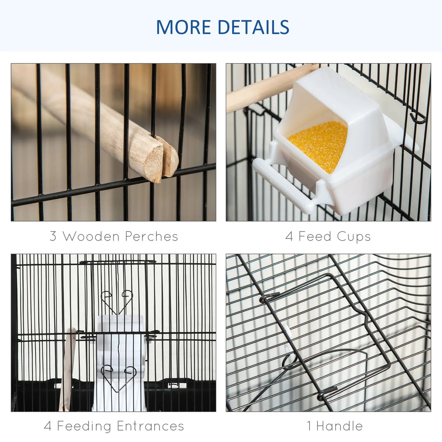 For 36" Bird Cage, Macaw Play House, Cockatoo, Parrot, Finch Flight Cage, 2 Doors Perch, 4 Feeder Pet Supplies, Black