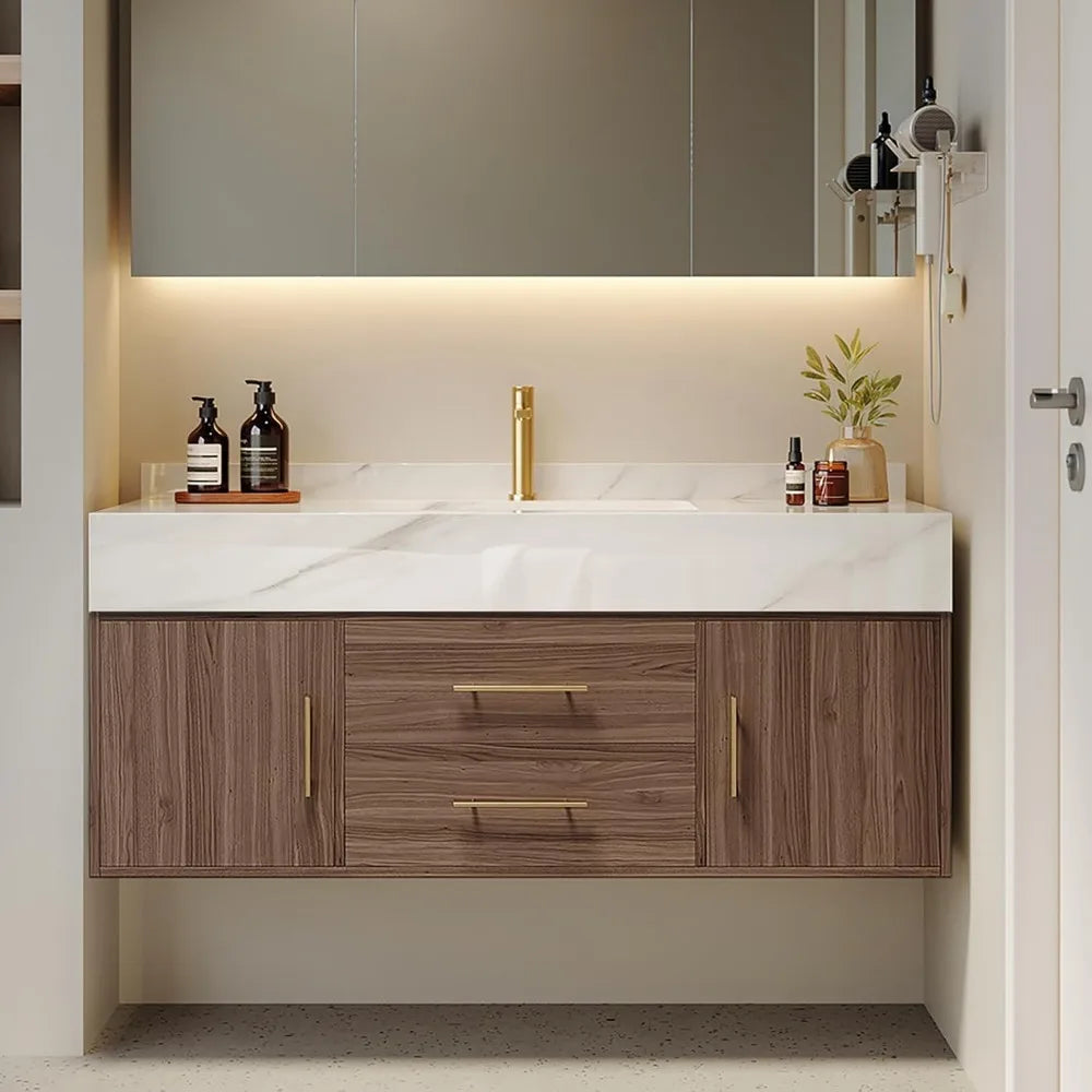 Floating Bathroom Vanity (Walnut with Doors, 39.4'')