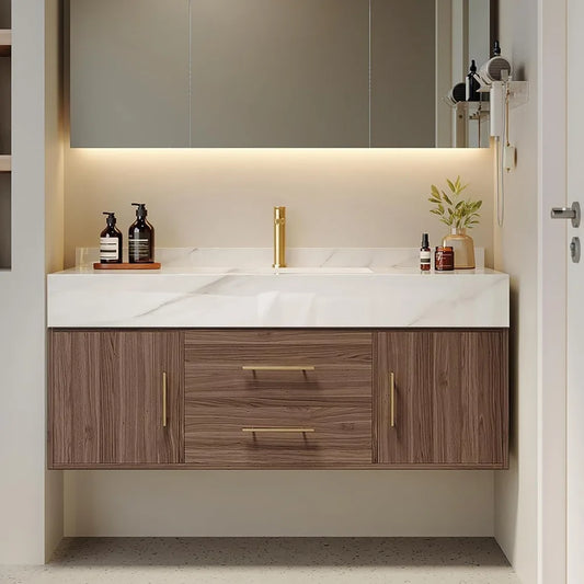 Floating Bathroom Vanity (Walnut with Doors, 39.4'')