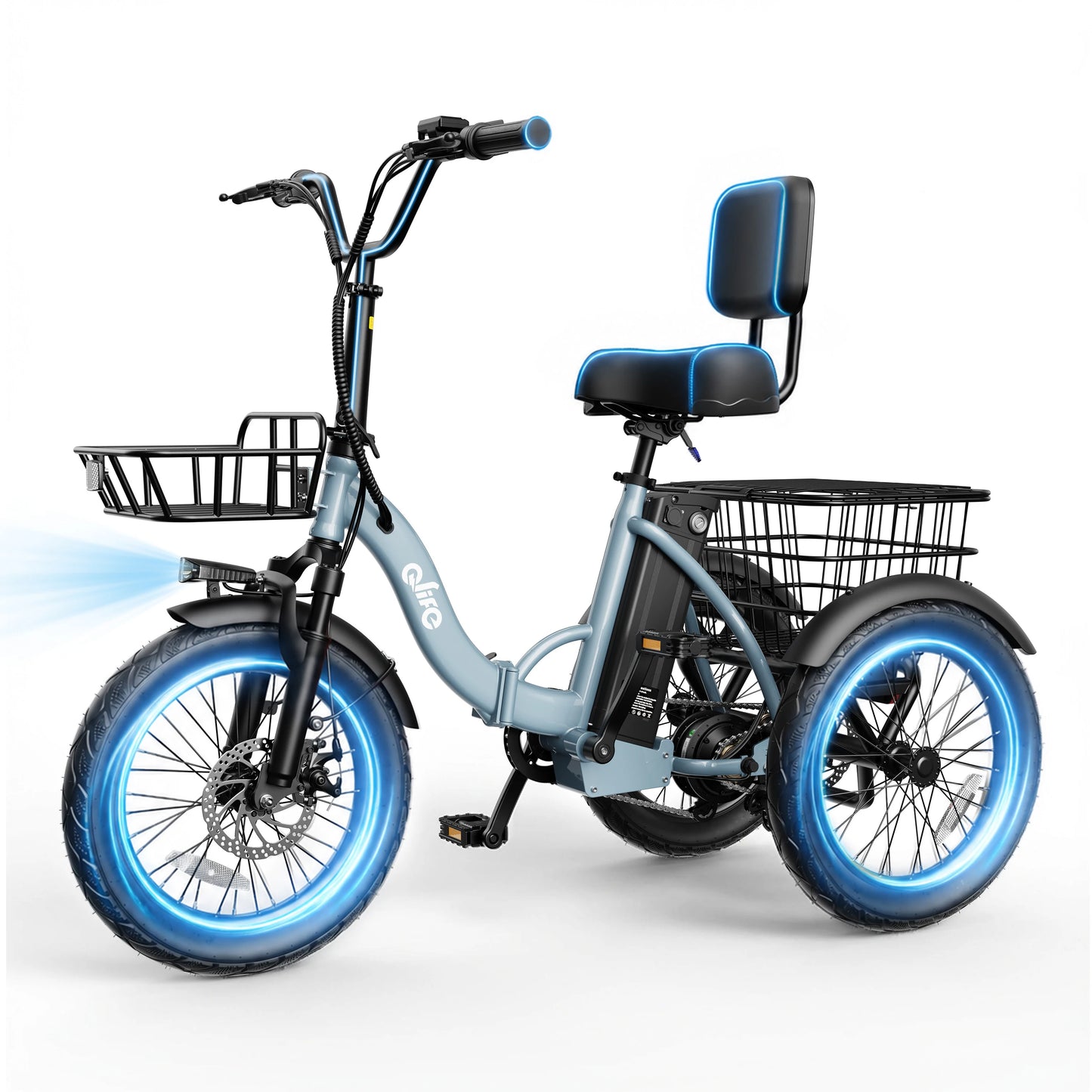 Folding Electric Trike, 1200W  48V 10.4AH Removable Battery