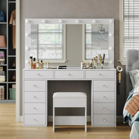 Vanity Desk with Power Outlet and Chair