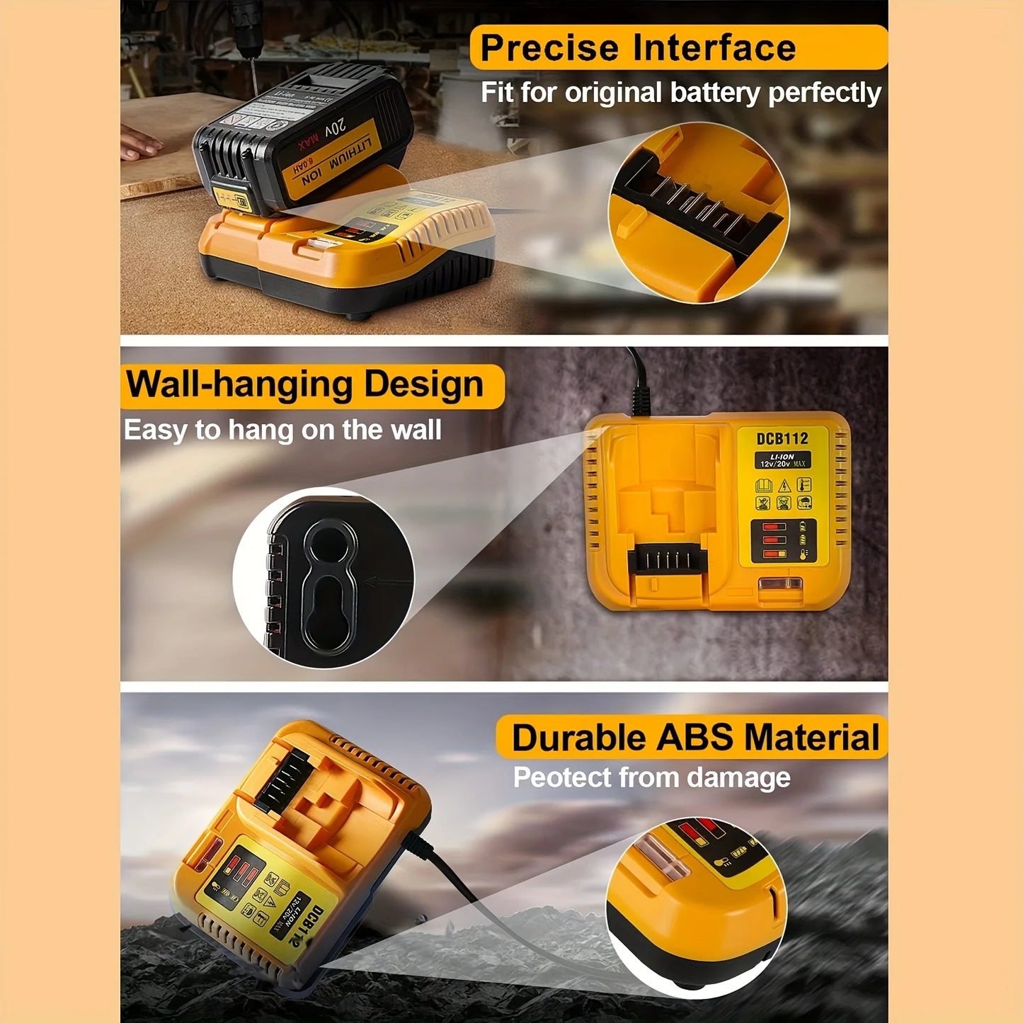 Fast battery charger for Dewalt 12V/20V, battery not included.