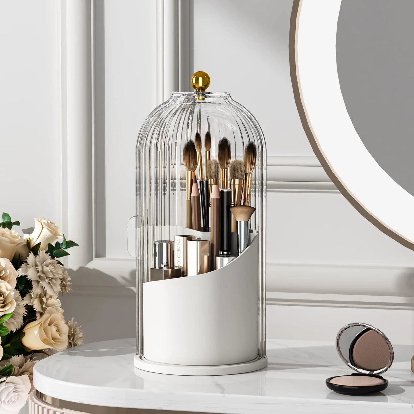 Makeup Brush Organizer with Lid,360 Rotating