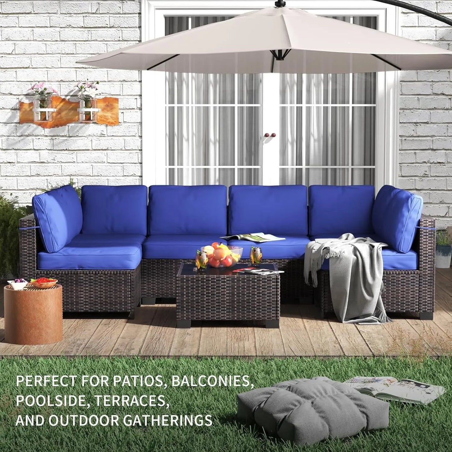 7-Piece Modular Outdoor Furniture Set, PE Rattan Wicker