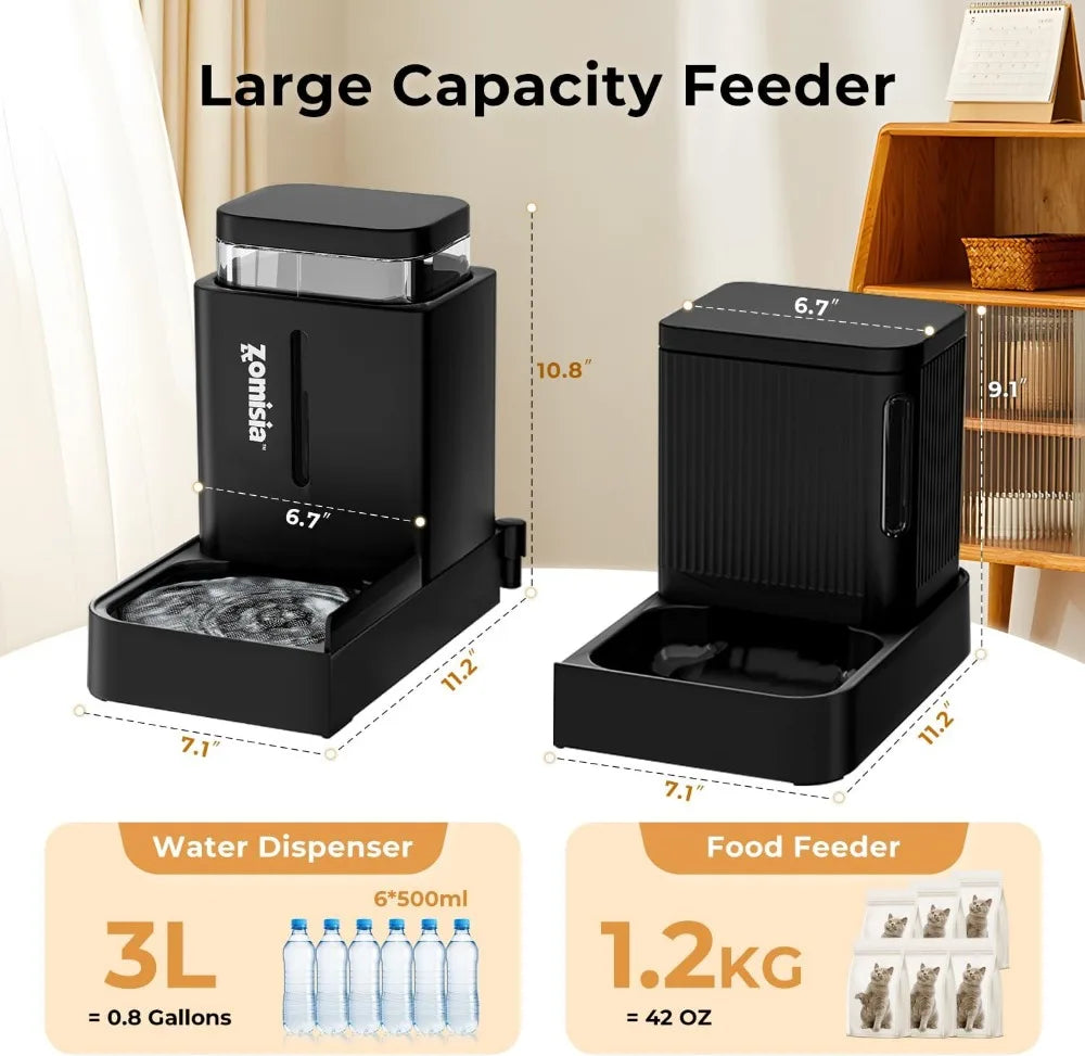 2-in-1 Automatic Cat Feeder & Water Dispenser Set, Gravity Feed