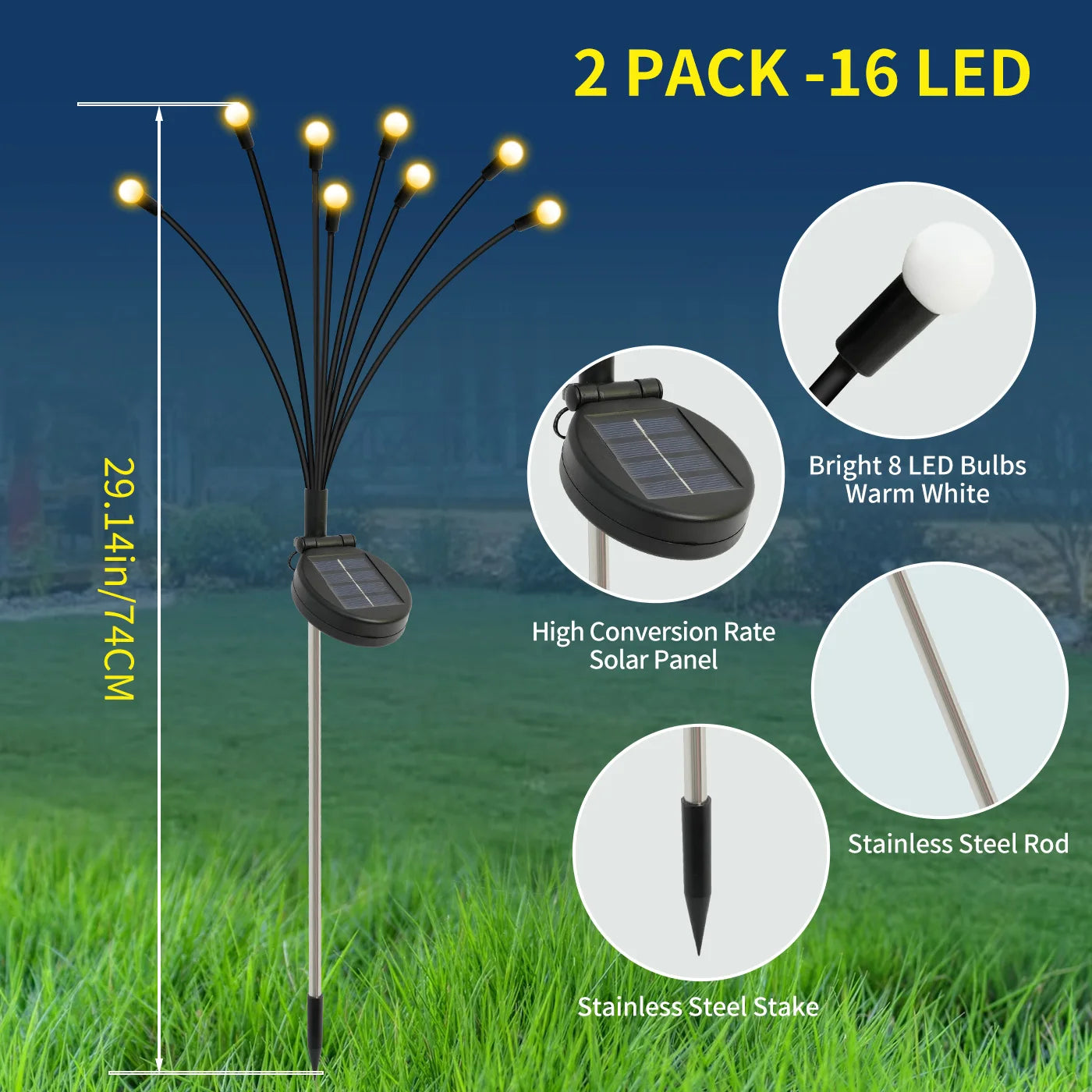 8-Head Solar Firefly Lights LED