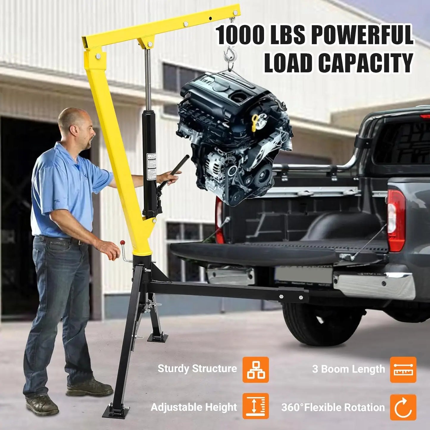 Hydraulic Pickup Truck Crane, 1000 lbs Capacity