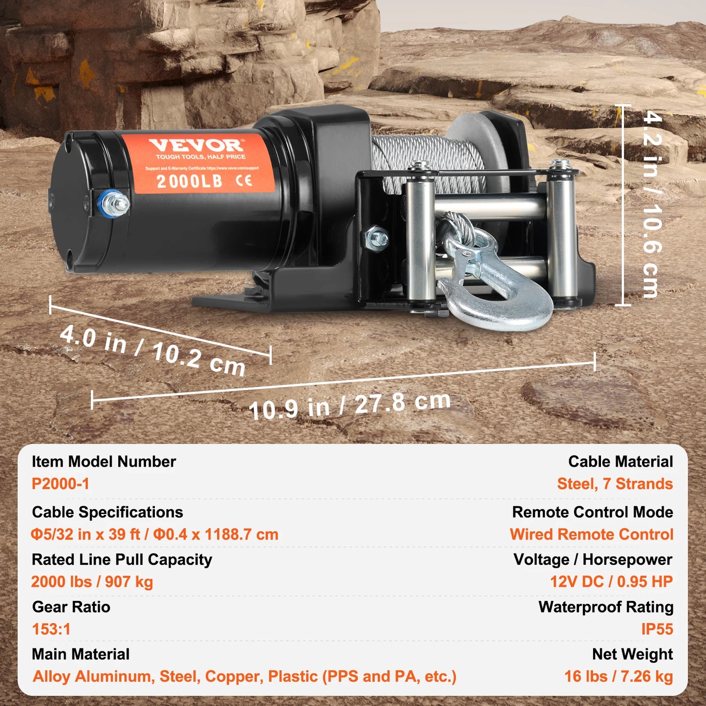 2000lbs Electric Winch