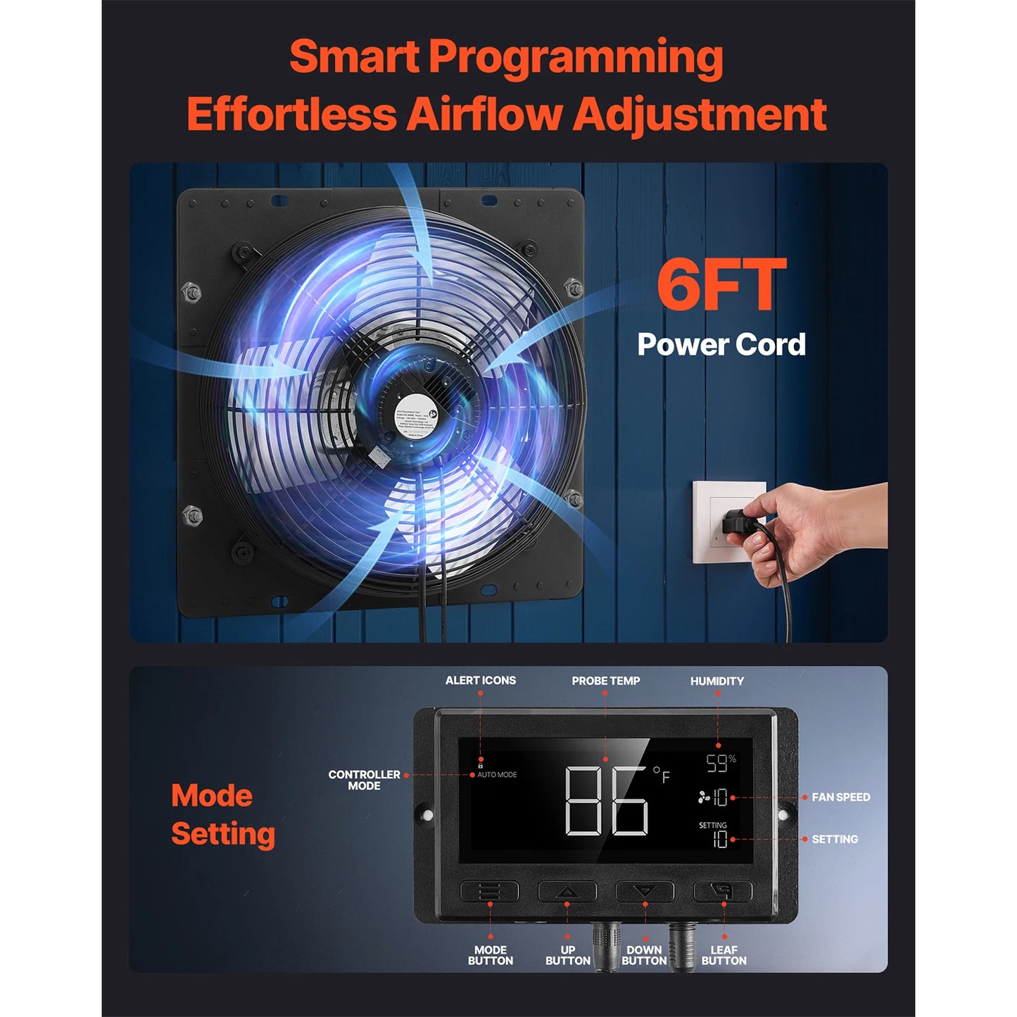 Wall Mounted Attic Vent Fan with Smart Programming