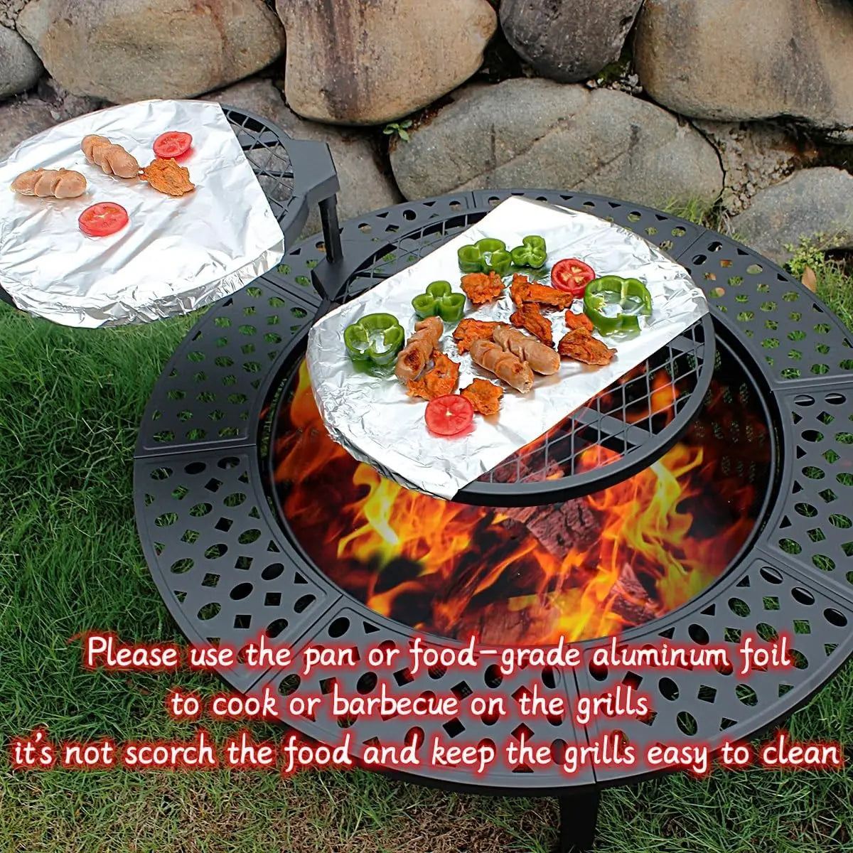 36 Inch Fire Pit with 2 Grills, Wood Burning
