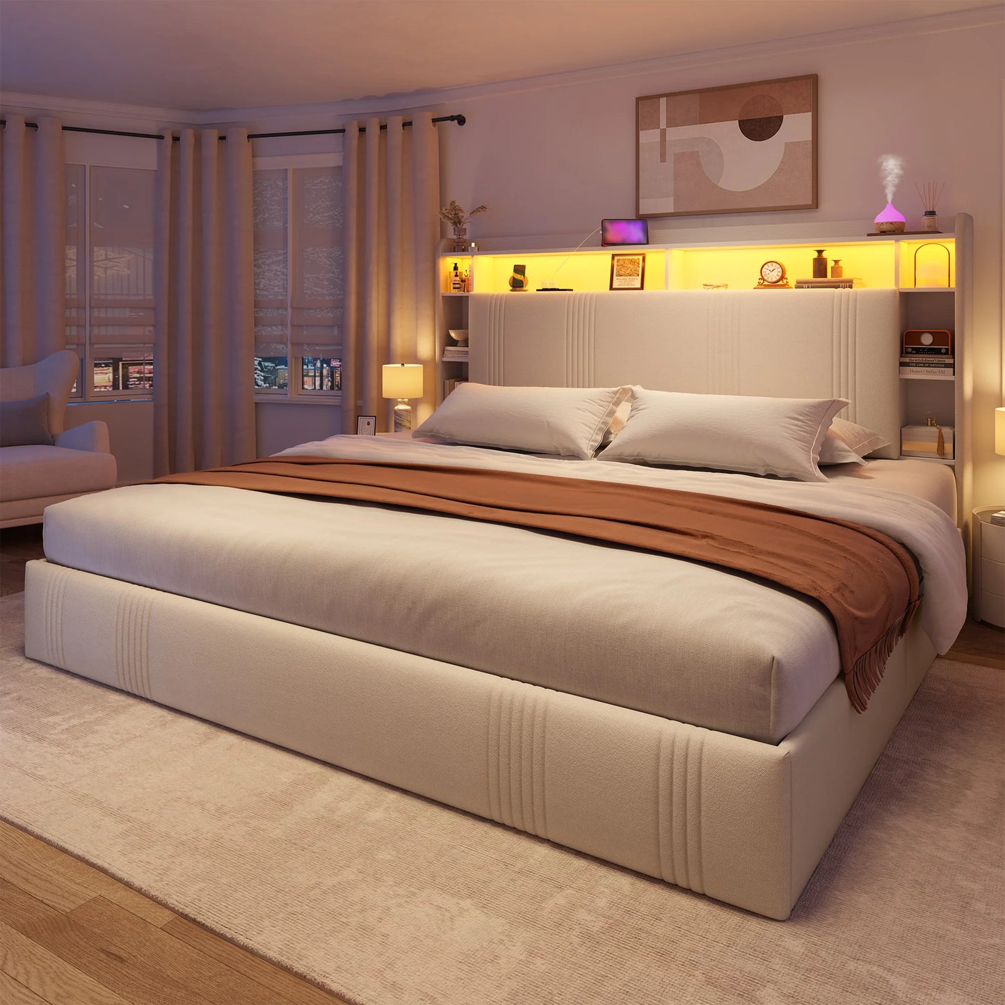 Full Size Bed Frame with 4 Storage Drawers