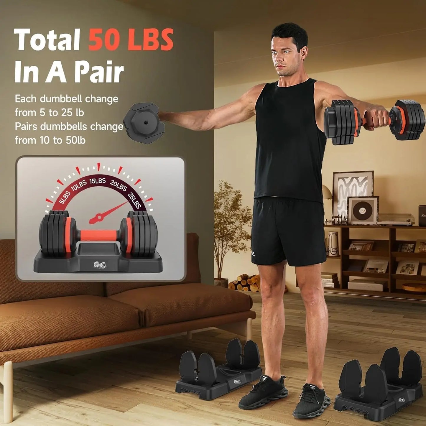 Adjustable Dumbbells Set, 5LB to 25LB